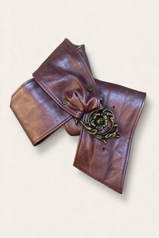 Vintage 1980's Mauve Leather Brass Buckle Belt Selected By Afterlife Boutique