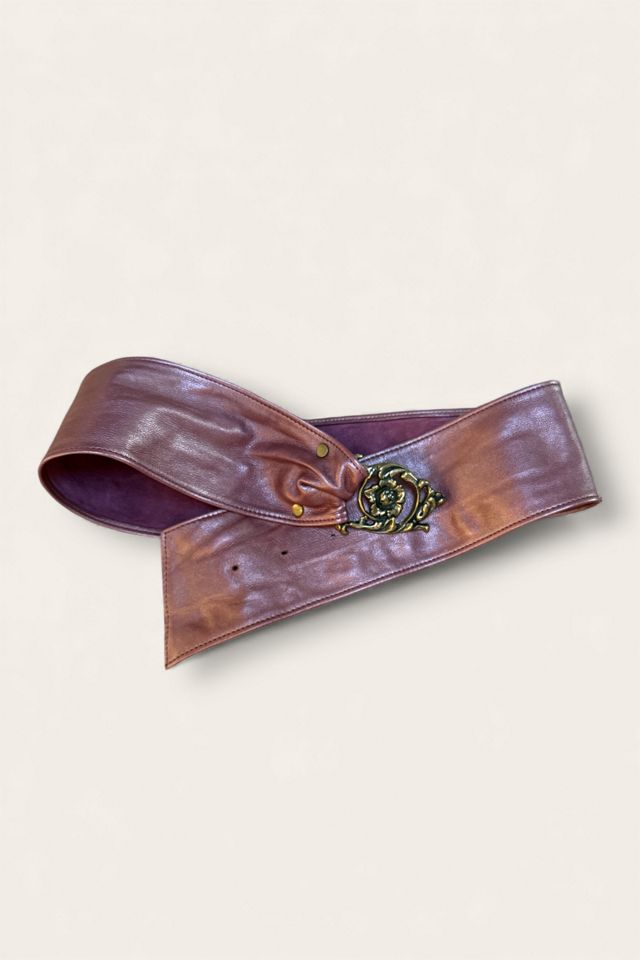 Vintage 1980's Mauve Leather Brass Buckle Belt Selected By Afterlife Boutique #1