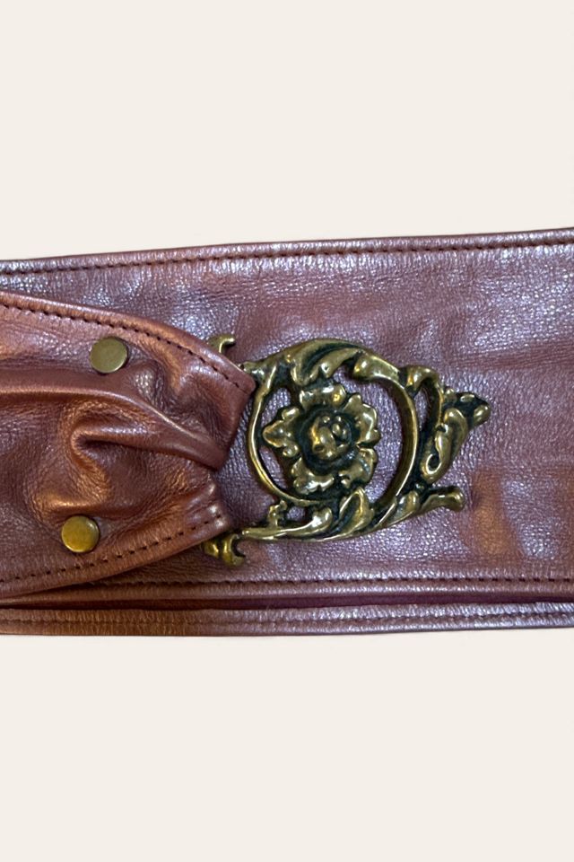 Vintage 1980's Mauve Leather Brass Buckle Belt Selected By Afterlife Boutique #2