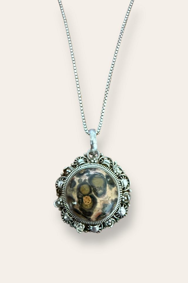 Vintage 1990's Sterling Silver Leopard Agate Necklace Selected By Afterlife Boutique #3