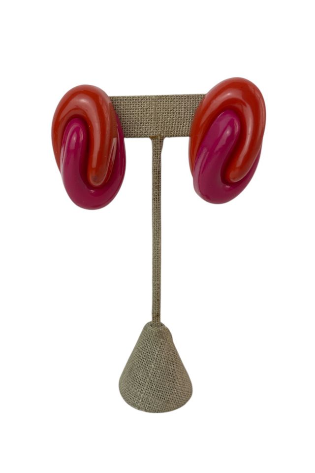 Vintage Sculptural Two-Tone Plastic Earrings Selected By Ankh By Racquel #2