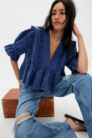 Miley Cotton Top by Free People in Blue, Size: S