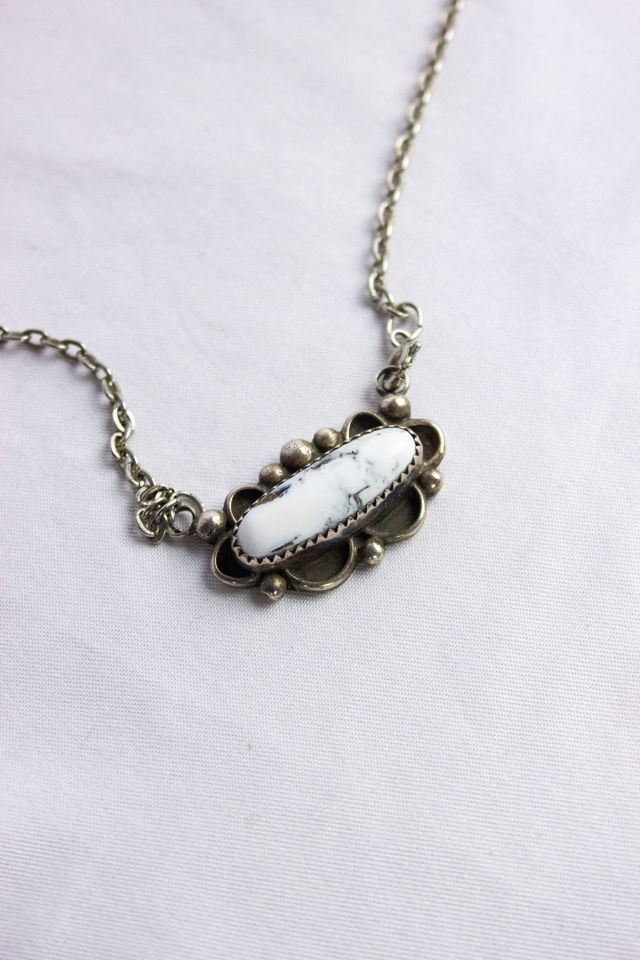 Vintage Sterling Silver White Buffalo Turquoise Necklace Selected By Black Shag Vintage #2