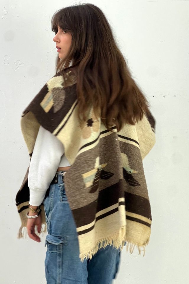 Anna Corinna Reworked Vintage Hand Woven Wool Birds Poncho #2