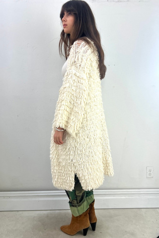 Vintage Hand Knit Cotton Shaggy Sweater Coat Selected by Anna Corinna