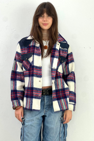 Vintage Suede Trim Plaid Snap Up Jacket Selected by Anna Corinna