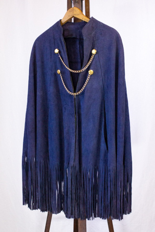 Vintage 70s Blue Suede Fringe Cape Selected by Black Shag Vintage