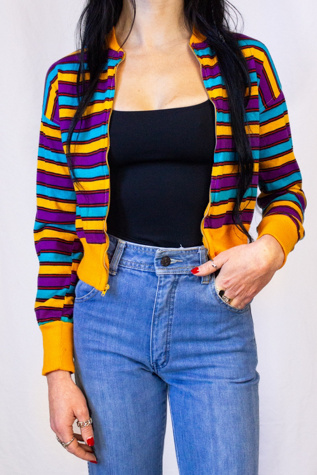 Vintage 70s Ronniedidntmeanit Striped Zipped Top Selected By Black Shag Vintage