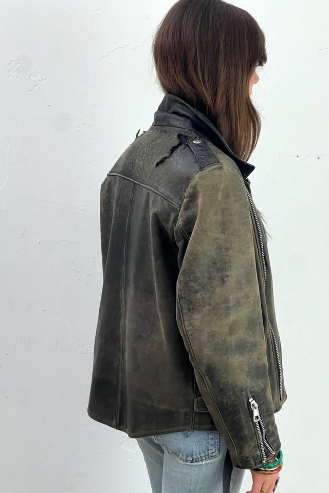 Vintage Thrashed Leather Biker Jacket Selected by Anna Corinna #3