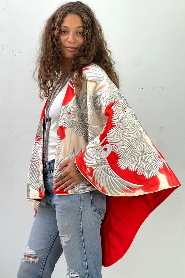 Vintage Hand Embroidered Silk and Silver Cranes Cape Selected by Anna Corinna #1