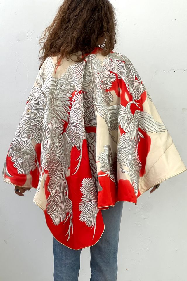 Vintage Hand Embroidered Silk and Silver Cranes Cape Selected by Anna Corinna #2