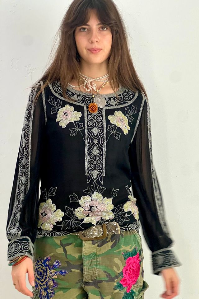 Vintage Oleg Cassini Beaded Chiffon Top Selected by Anna Corinna