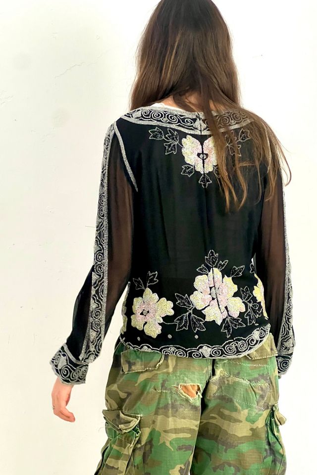 Vintage Oleg Cassini Beaded Chiffon Top Selected by Anna Corinna #1