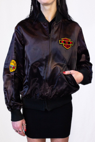 Vintage 80s Guns N Roses 98 Rock Satin Bomber Jacket Selected by Black Shag Vintage