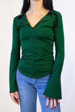 Vintage 70s Hung On You Green Bell Sleeve Top Selected by Black Shag Vintage