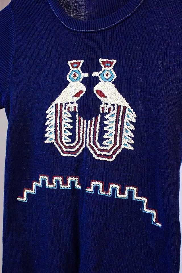 Vintage 70s Beaded Blue Top Selected by Black Shag Vintage #1