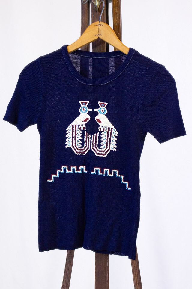 Vintage 70s Beaded Blue Top Selected by Black Shag Vintage #2