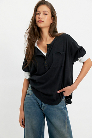 We The Free Aspen Henley Tee at Free People in Black, Size: S