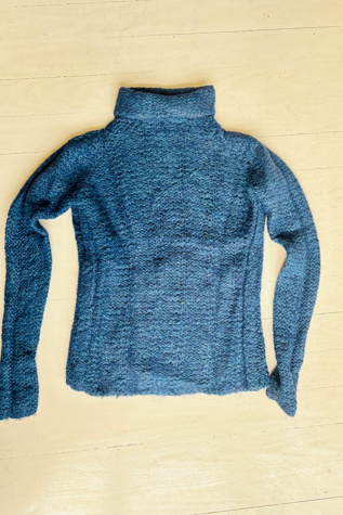 Vintage Handknit Blue Green Pearlescent Highkneck Sweater Selected by Atlantic Vintage