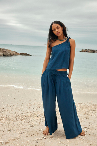 Sahara Sandshell Linen Pant Set by free-est at Free People in Blue, Size: L