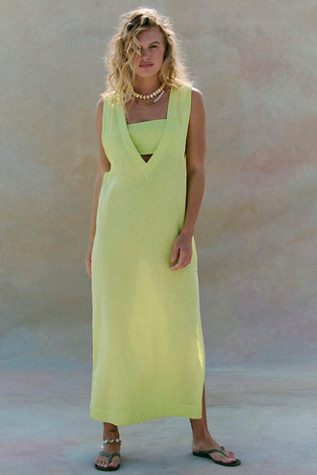 Sundra Cotton-Linen Midi Dress by free-est at Free People in Green, Size: M