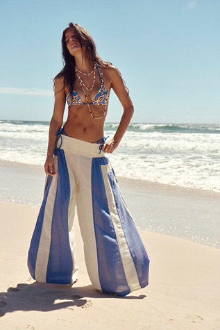 Liora Cotton Wide-Leg Palazzo Pants by free-est at Free People in Blue, Size: XL