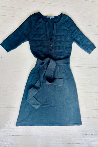Vintage Belted Black Knit Wool Dress Selected by Atlantic Vintage