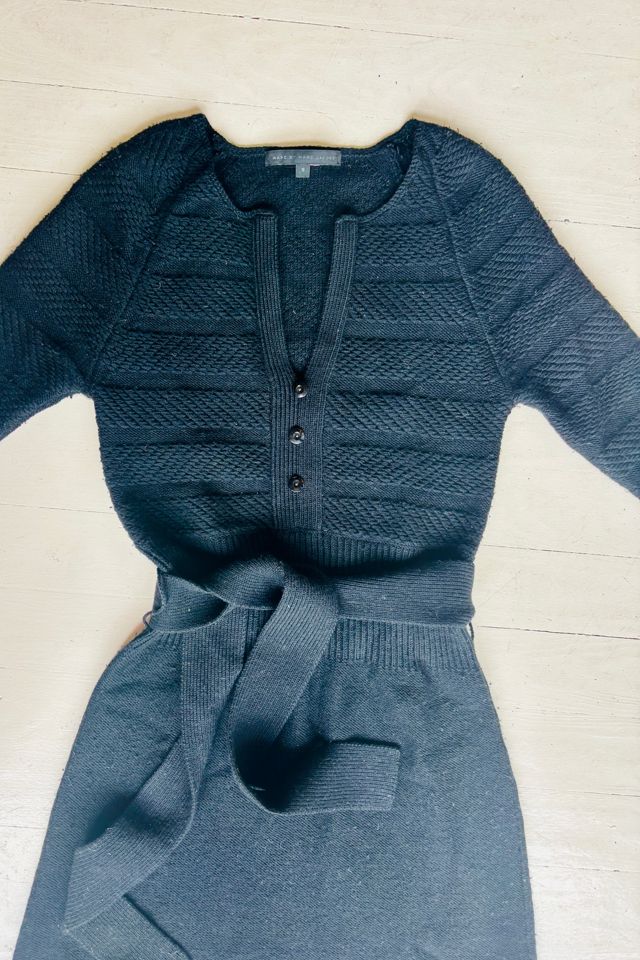 Vintage Belted Black Knit Wool Dress Selected by Atlantic Vintage #1