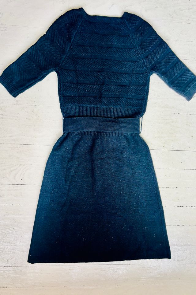 Vintage Belted Black Knit Wool Dress Selected by Atlantic Vintage #2