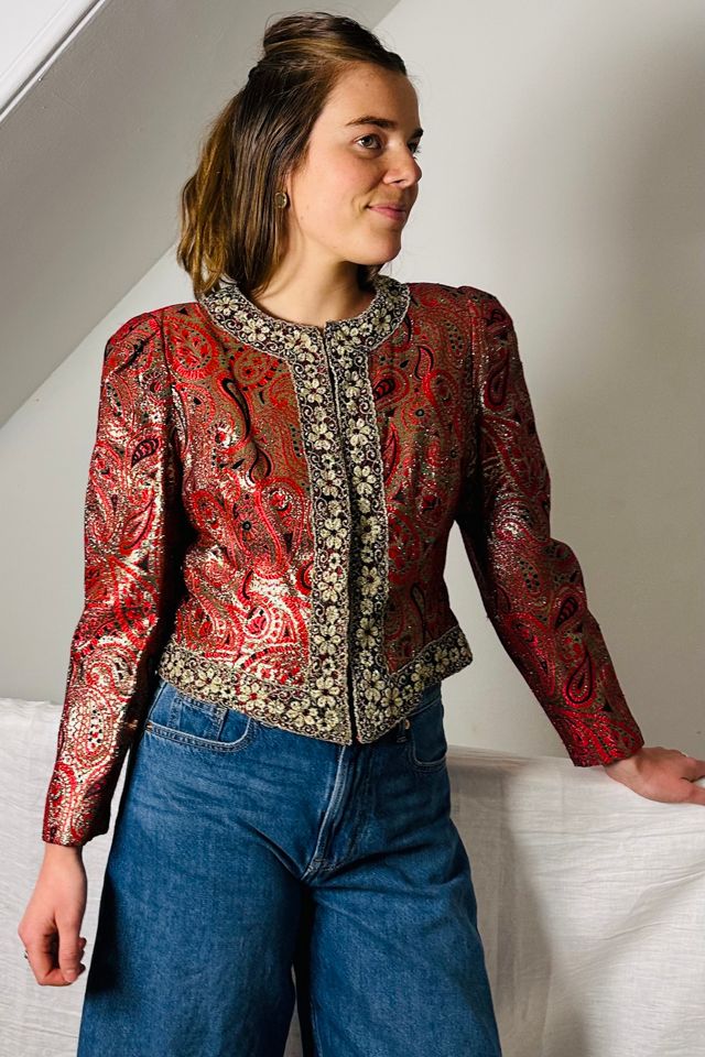 Vintage Festive Red, Gold and Black Brocade Bolero Selected by KA.TL.AK #1