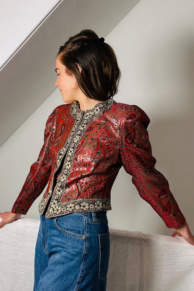 Vintage Festive Red, Gold and Black Brocade Bolero Selected by KA.TL.AK #3