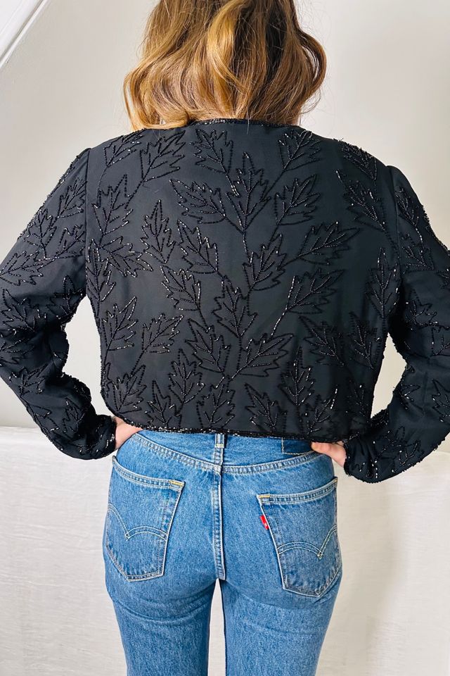 Vintage Black Cropped Bolero with Beaded Oak Leaf Motif Selected by KA.TL.AK #2