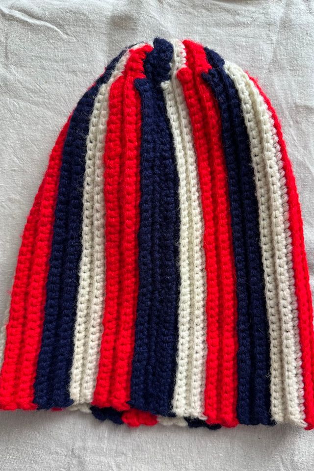 Vintage Hand Knit Striped Slouchy Beanie Hat Selected by KA.TL.AK #1