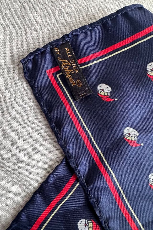 Vintage Italian Silk Santa Pocket Square Selected by KA.TL.AK #1