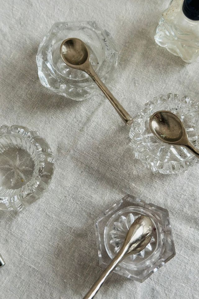 Vintage Mixed Set of Four Clear Glass Salt Cellars and Four Pepper Shakers Selected by KA.TL.AK #2