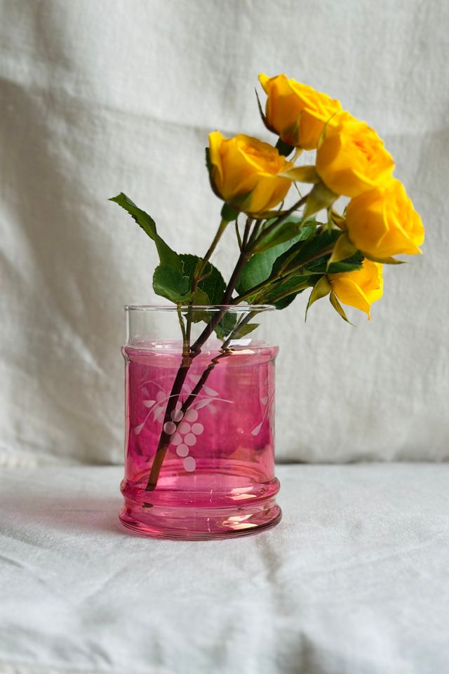 Vintage Pink Etched Glass Tumbler Selected by KA.TL.AK #2