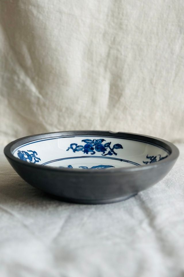 Vintage Blue and White Chinese Porcelain Dish with Pewter Base Selected by KA.TL.AK #1