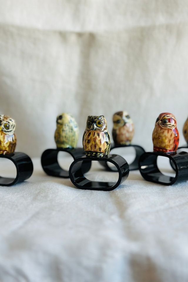 Vintage Hand Painted Set of Six Owl Napkin Rings Selected by KA.TL.AK #1