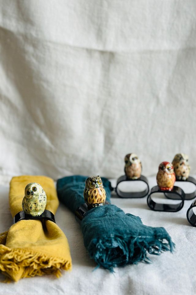 Vintage Hand Painted Set of Six Owl Napkin Rings Selected by KA.TL.AK #3