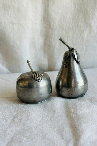 Vintage Kirk Stieff Pewter Pear and Apple Salt and Pepper Shakers Selected by KA.TL.AK