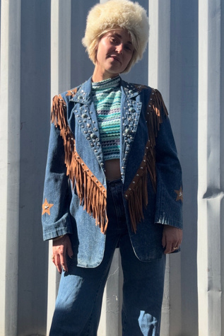 Vintage 1970s Denim Fringe Jacket Selected by Kikos Kloset