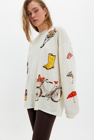 We The Free Market Day Long Sleeve Crew Neck Jersey Top at Free People in White, Size: M - Crew Neck