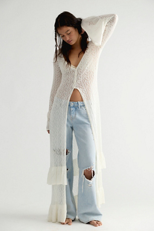Spell Jessa Pointelle Duster at Free People in White, Size: S