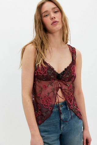 Garden Embellished Tank Top by Free People in Red, Size: XS