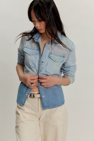 We The Free Art Class Denim Button Down at Free People in Blue, Size: XL