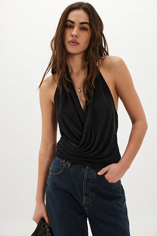 Женский топ Free People Cupro Cowl Neck Halter, цвет: Чёрный — фото 3