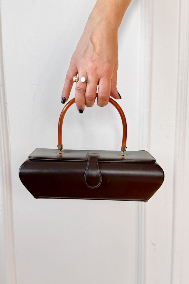 Mid-Century Lucite Handle Leather Box Bag Selected by MARMALADE #1