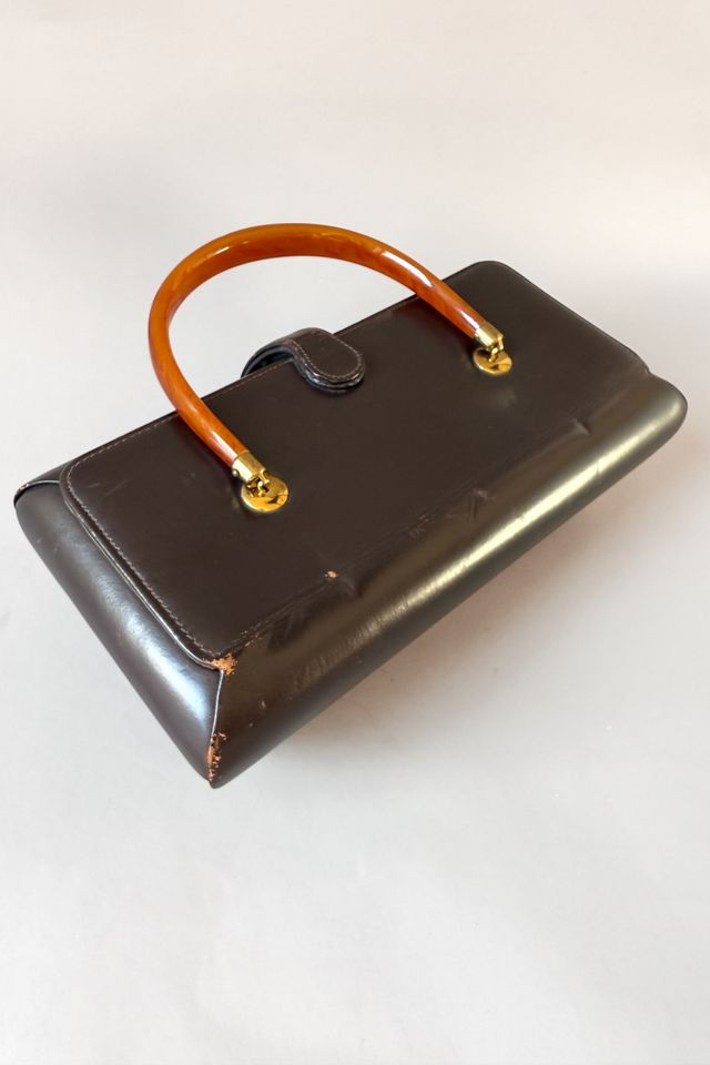 Mid-Century Lucite Handle Leather Box Bag Selected by MARMALADE #3