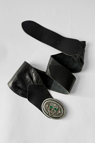 Vintage 80s Ruched Leather Rhinestone Face Belt Selected by MARMALADE