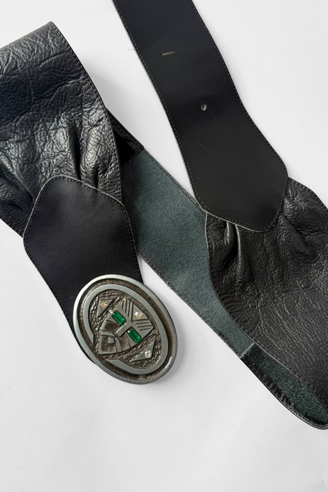 Vintage 80s Ruched Leather Rhinestone Face Belt Selected by MARMALADE #1